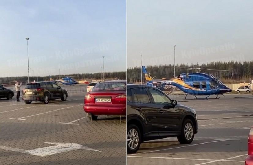 На автостоянку київського ТРЦ приземлився гелікоптер (ВІДЕО)