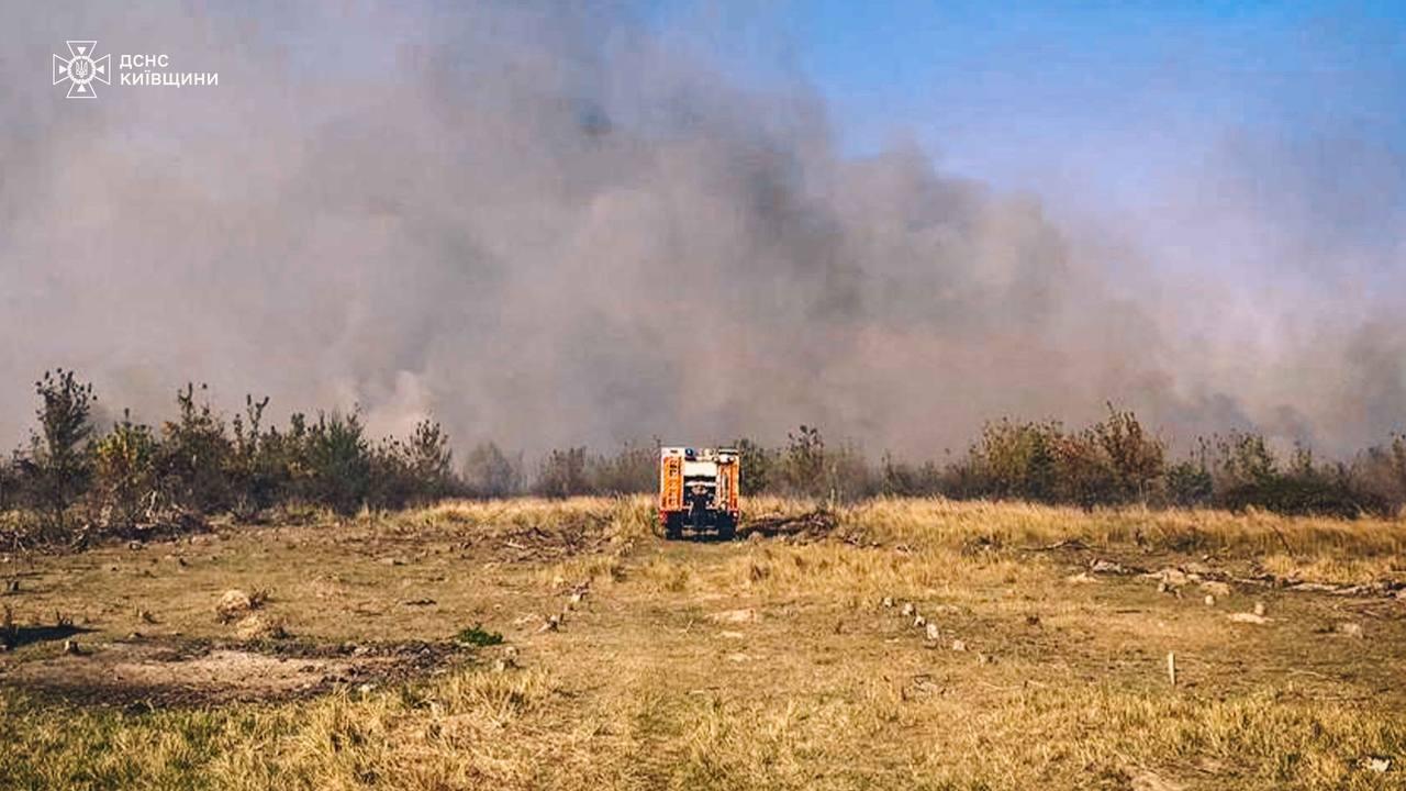 Під Києвом горить 5 гектарів трав’яного настилу