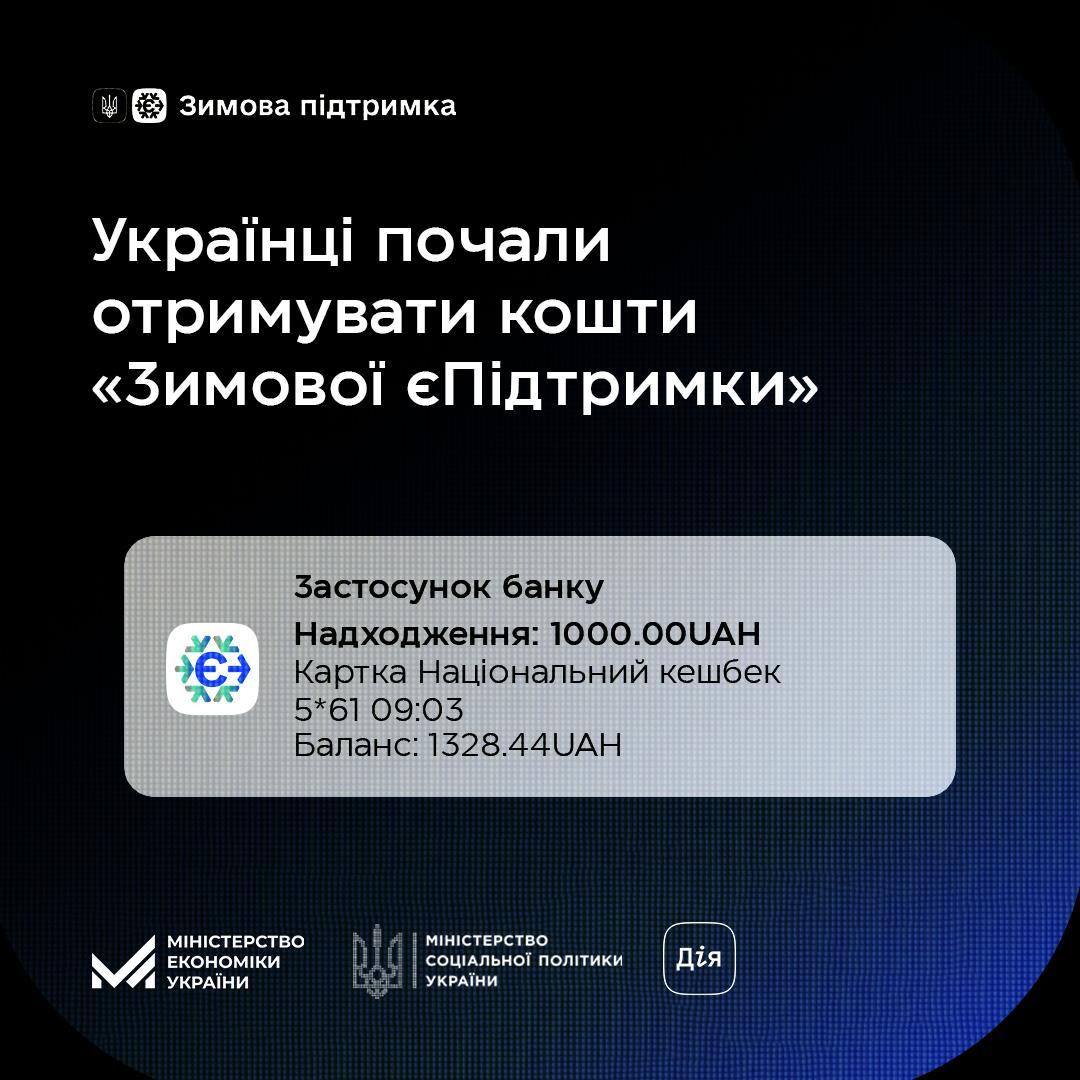 Українці почали отримувати виплати за програмою «Зимова єПідтримка»