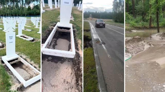 Військове меморіальне кладовище на Київщині розмила злива (відео)